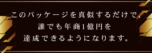 このパッケージを真似するだけで、誰でも年商1億円を達成できるようになります。