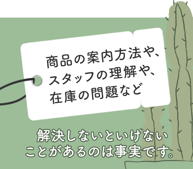 商品の案内方法や、スタッフの理解や、在庫の問題など解決しないといけないことがあるのは事実です。