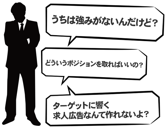 「うちは強みがないんだけど？」
「どういうポジションを取ればいいの？」「ターゲットに響く求人広告なんて作れないよ？」