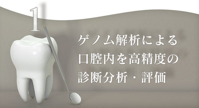 1、ゲノム解析による口腔内を高精度の診断分析・評価